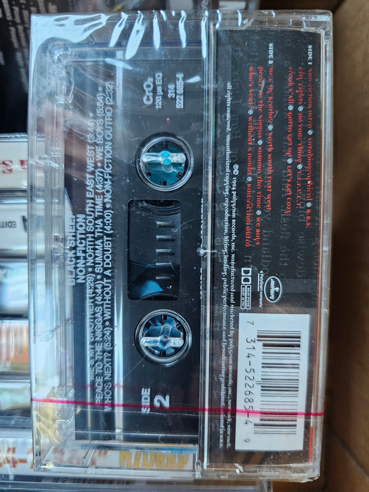 Black Sheep Non-Fiction cassette back with Mercury branding and 1994 copyright