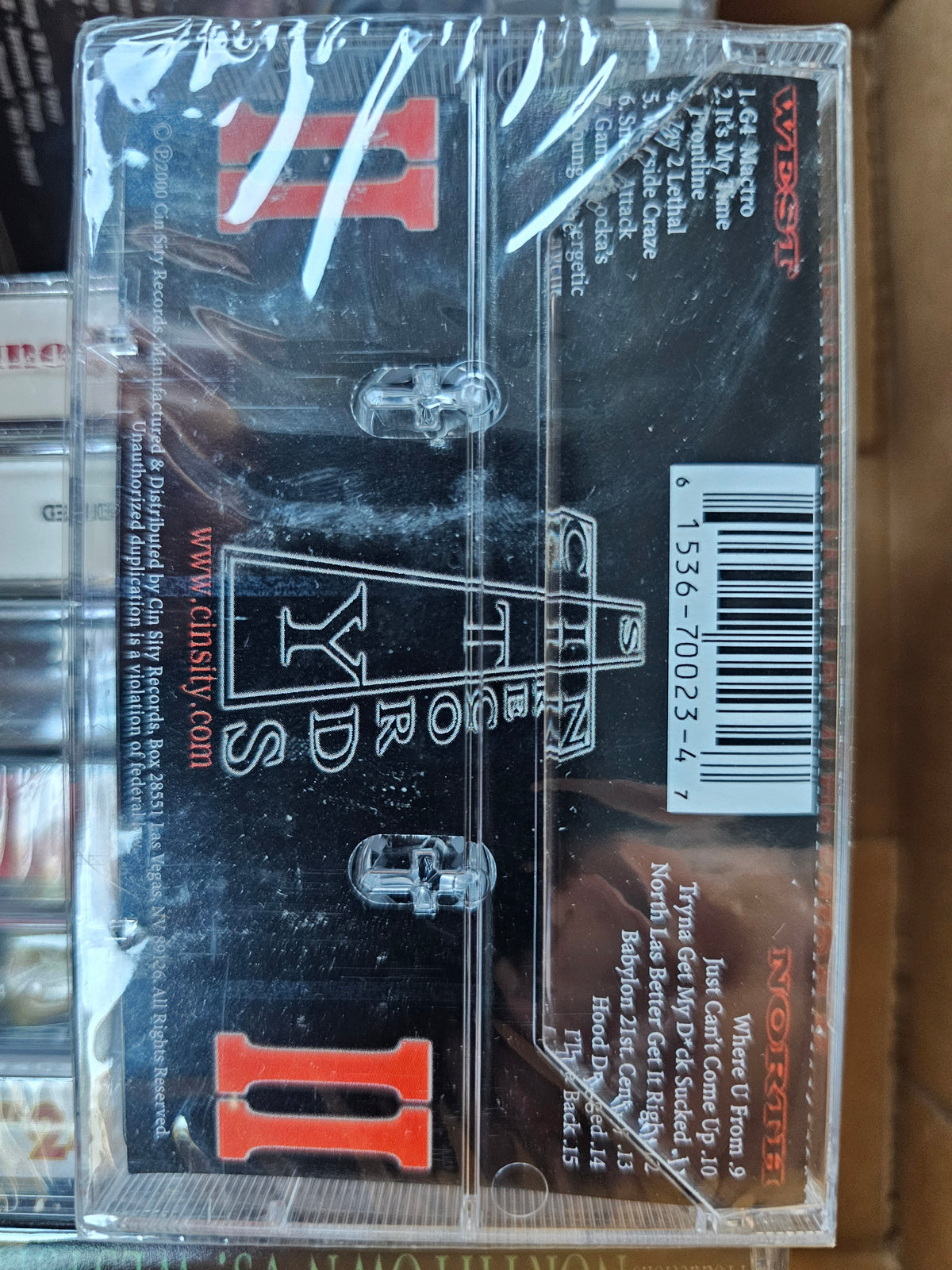 Northtown vs. Westside II cassette back with West and North track lists