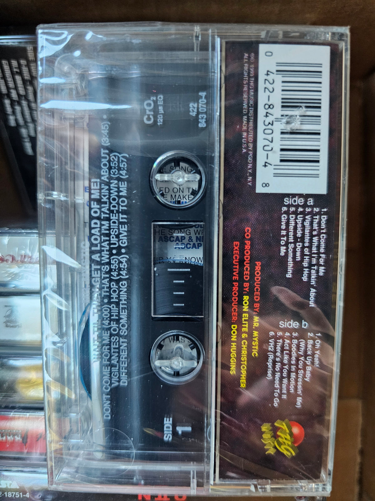 Mr. Mystic cassette back with track list and barcode-area puncture