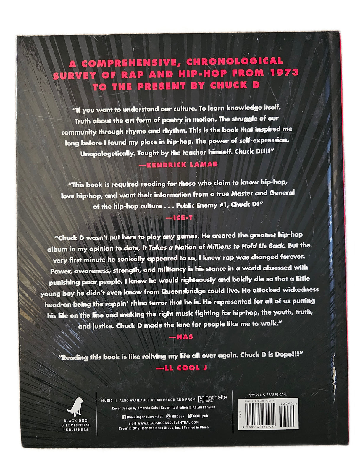 Back cover of Chuck D book showing publisher details and wrapping condition