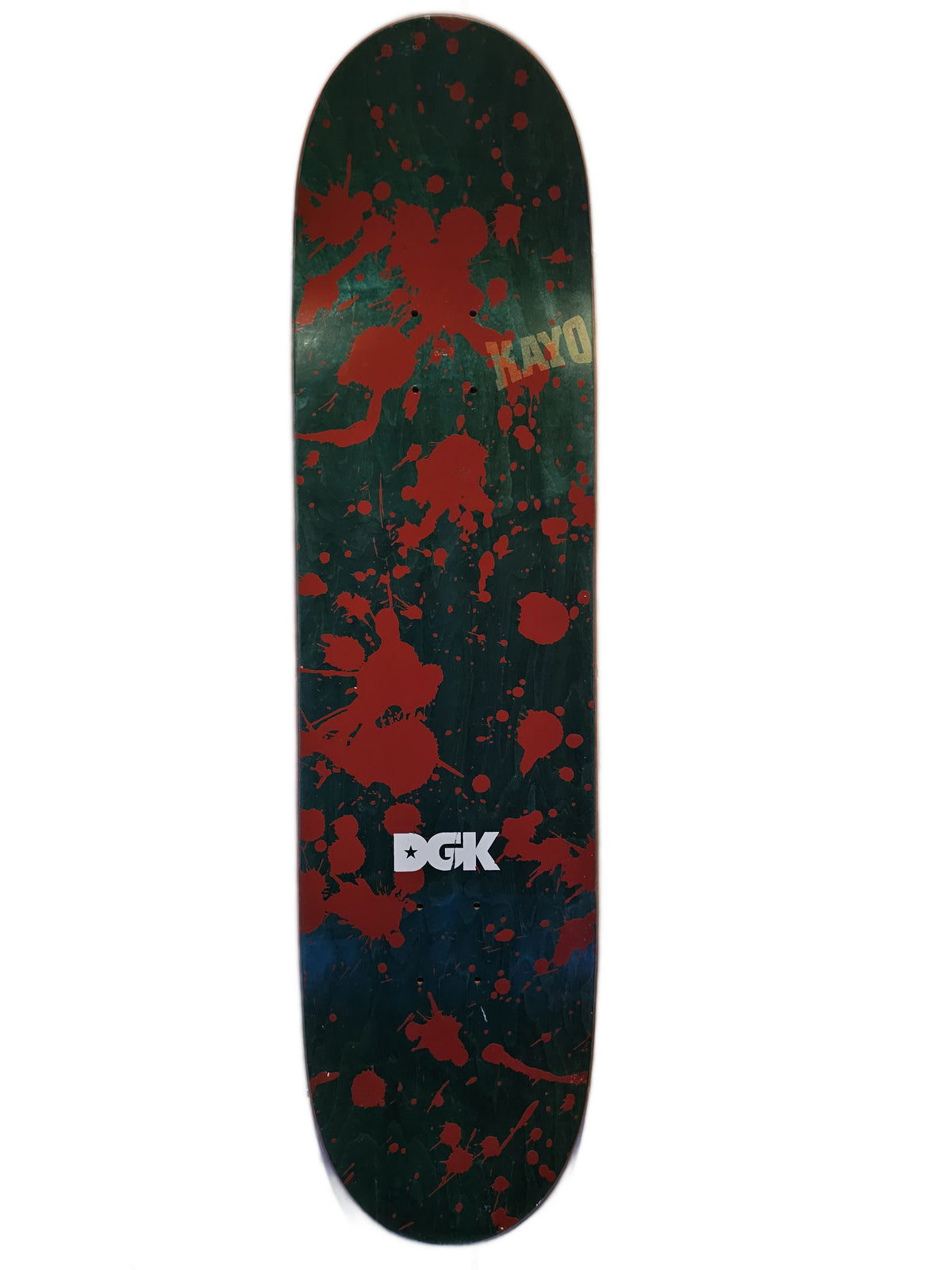 Reverse of DGK skateboard deck with red splatter artwork