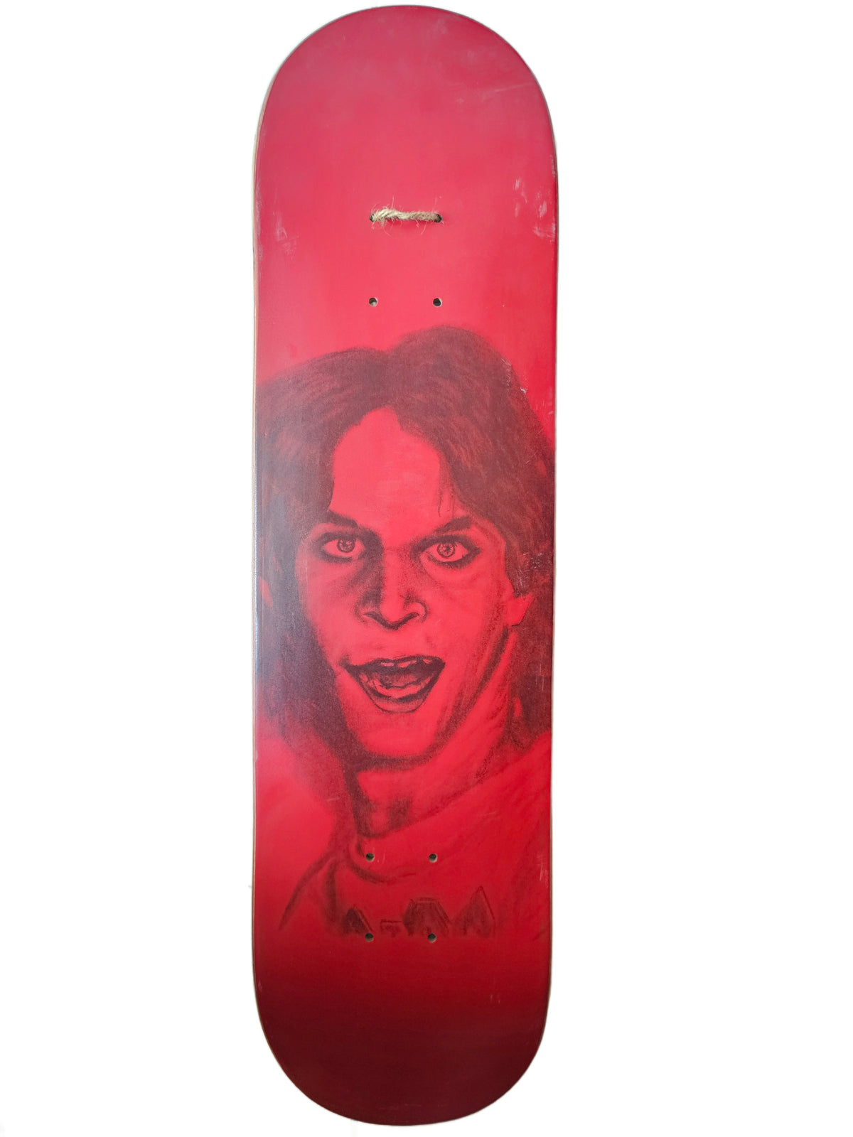 Hockey deck with dark portrait graphic on red background