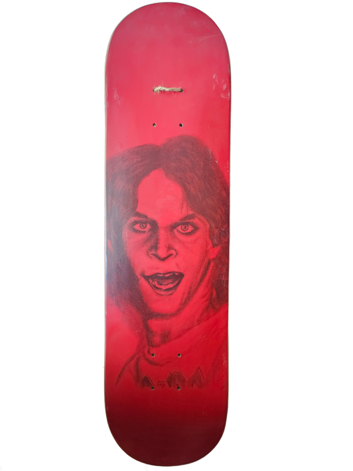 Cutout view of Hockey red portrait skateboard deck