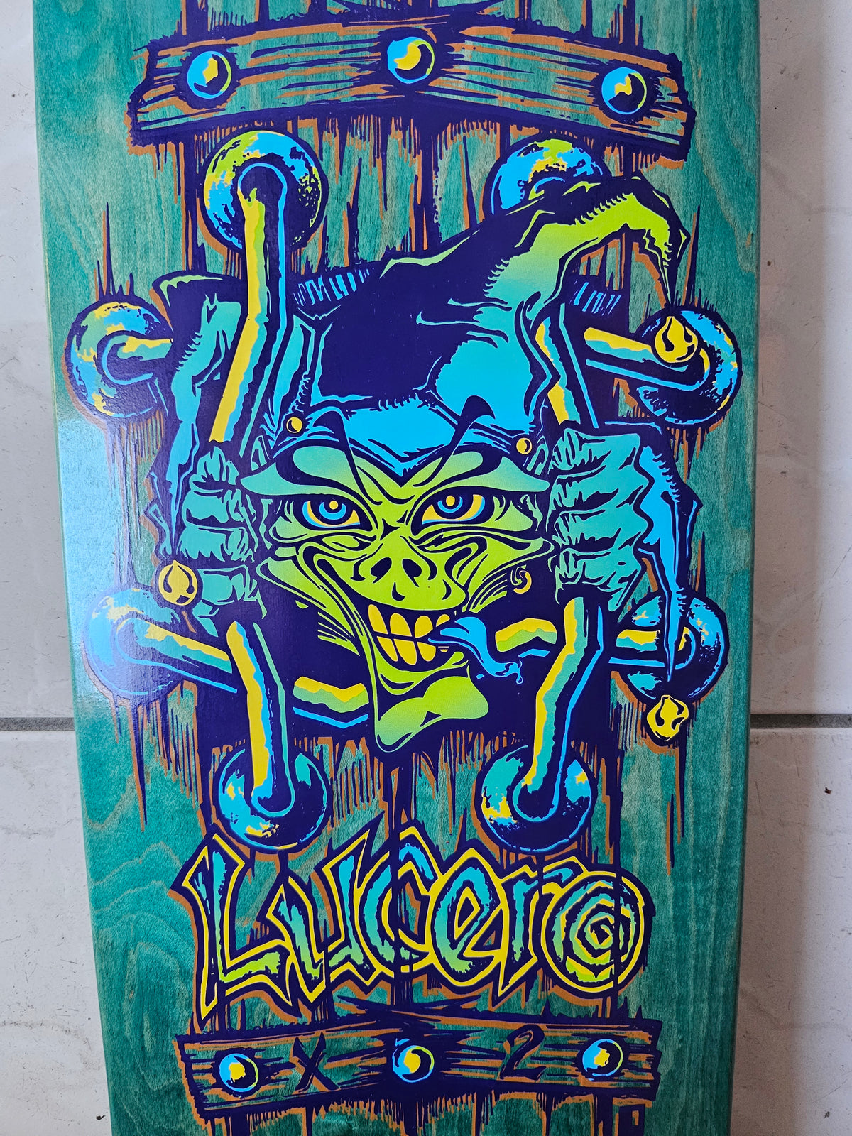 Black Label John Lucero "Jester Behind Bars" Deck – Teal Woodgrain (NOS)