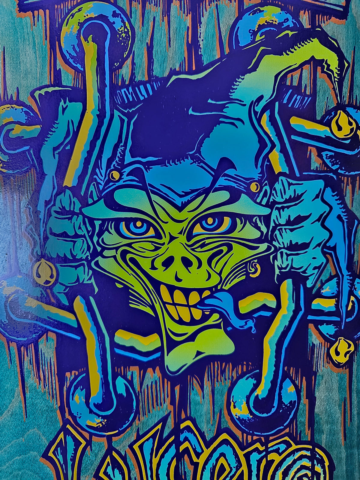 Black Label John Lucero "Jester Behind Bars" Deck – Teal Woodgrain (NOS)