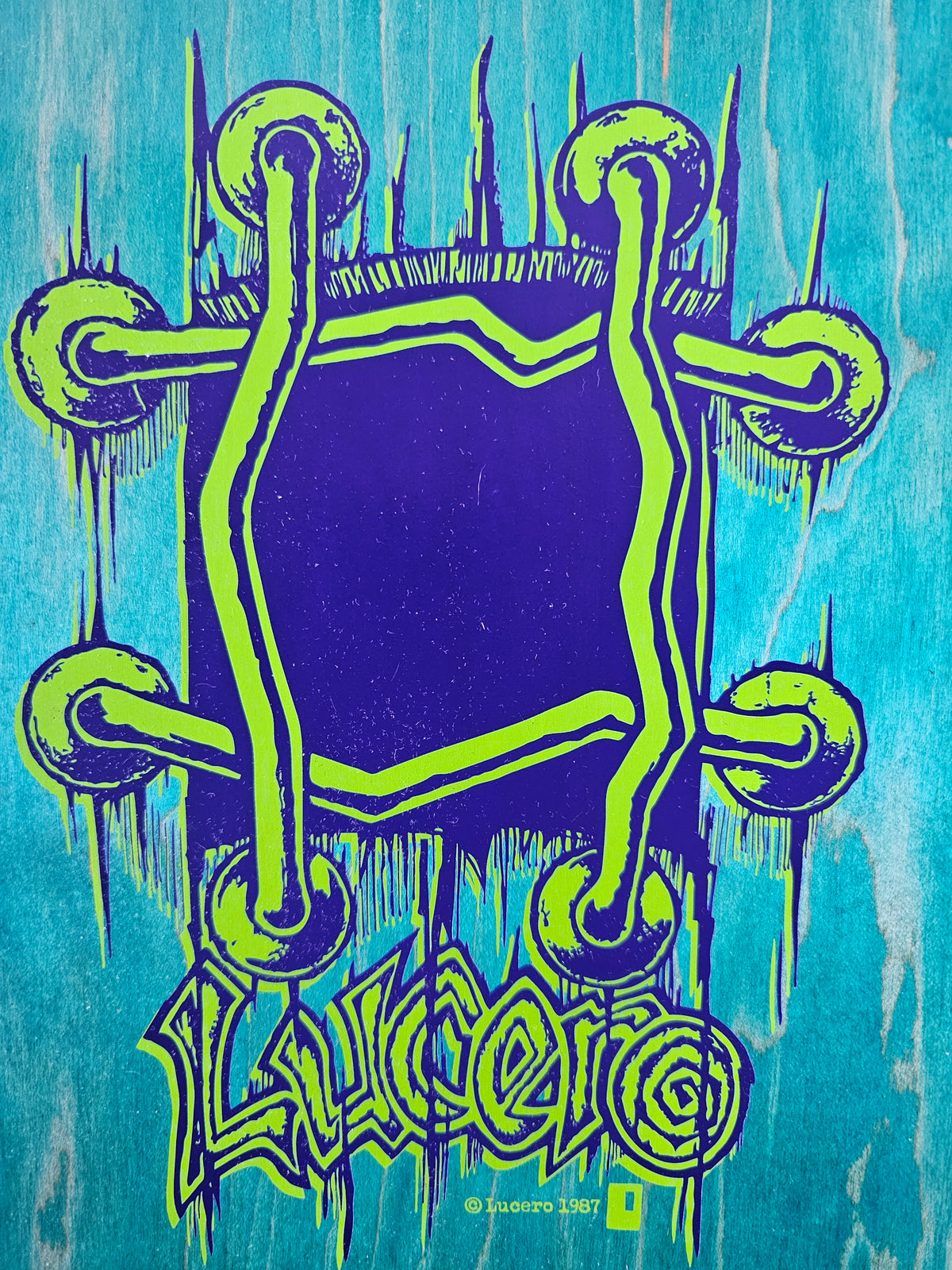 Black Label John Lucero "Jester Behind Bars" Deck – Teal Woodgrain (NOS)