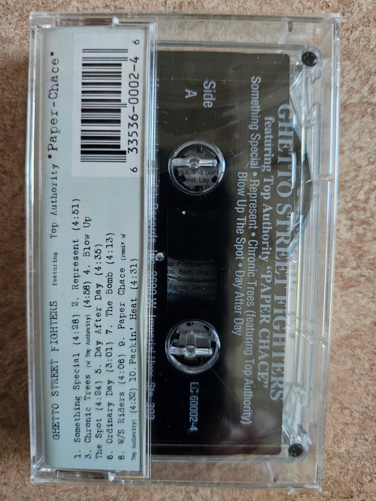 Paper Chace cassette rear track list and barcode