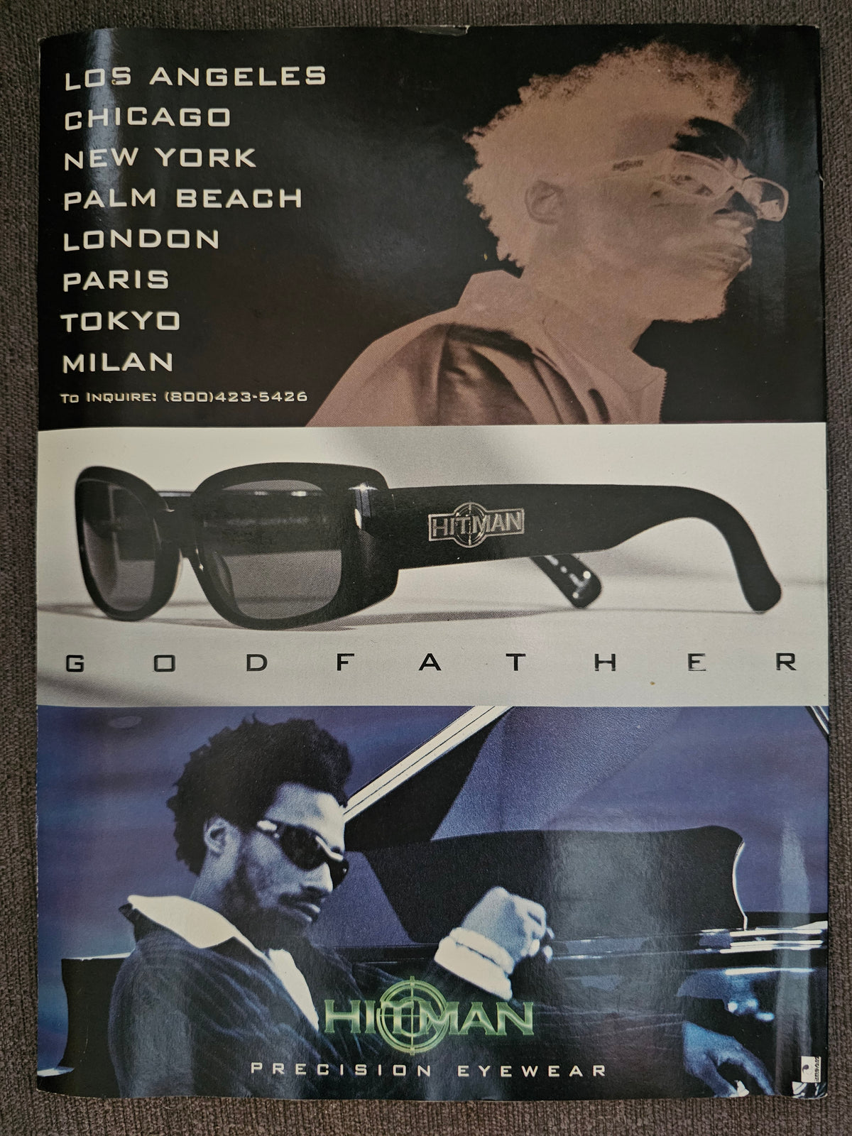 Hitman Precision Eyewear Godfather sunglasses back-cover advertisement