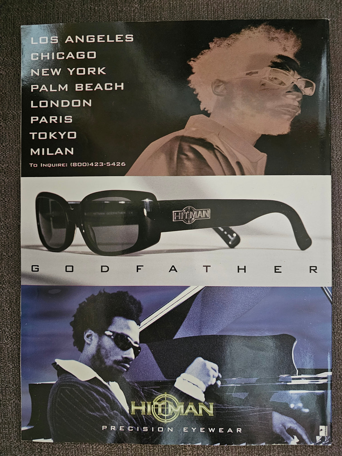 Hitman Precision Eyewear Godfather sunglasses back-cover advertisement