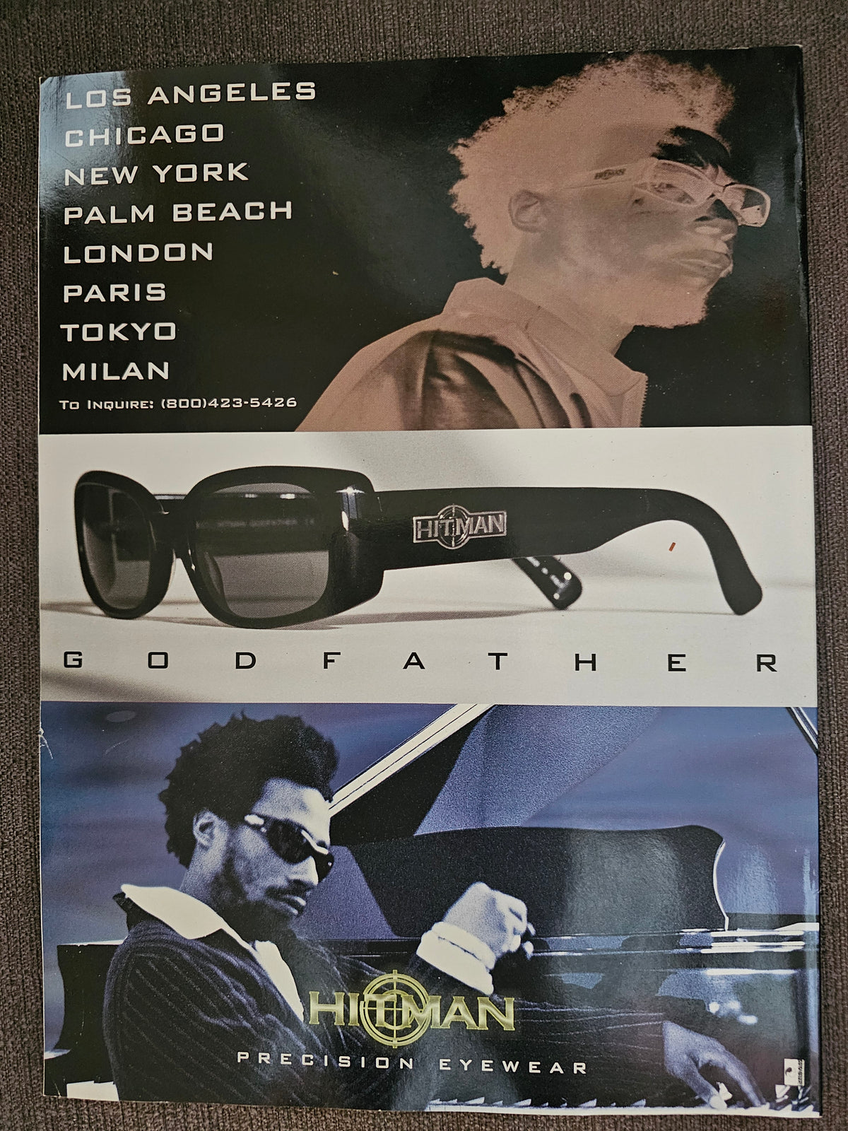 Hitman Precision Eyewear Godfather back-cover advertisement showing edge wear