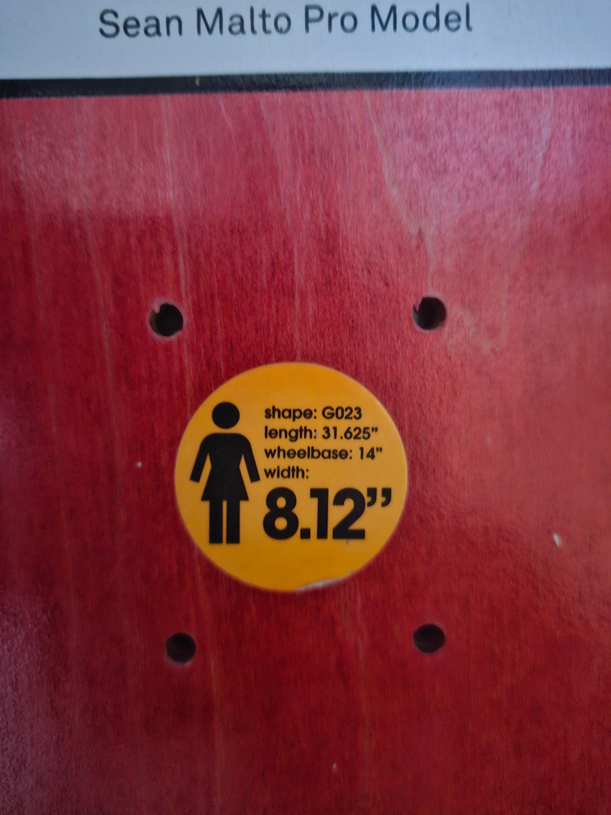 Red-stained top veneer with display cord and labels