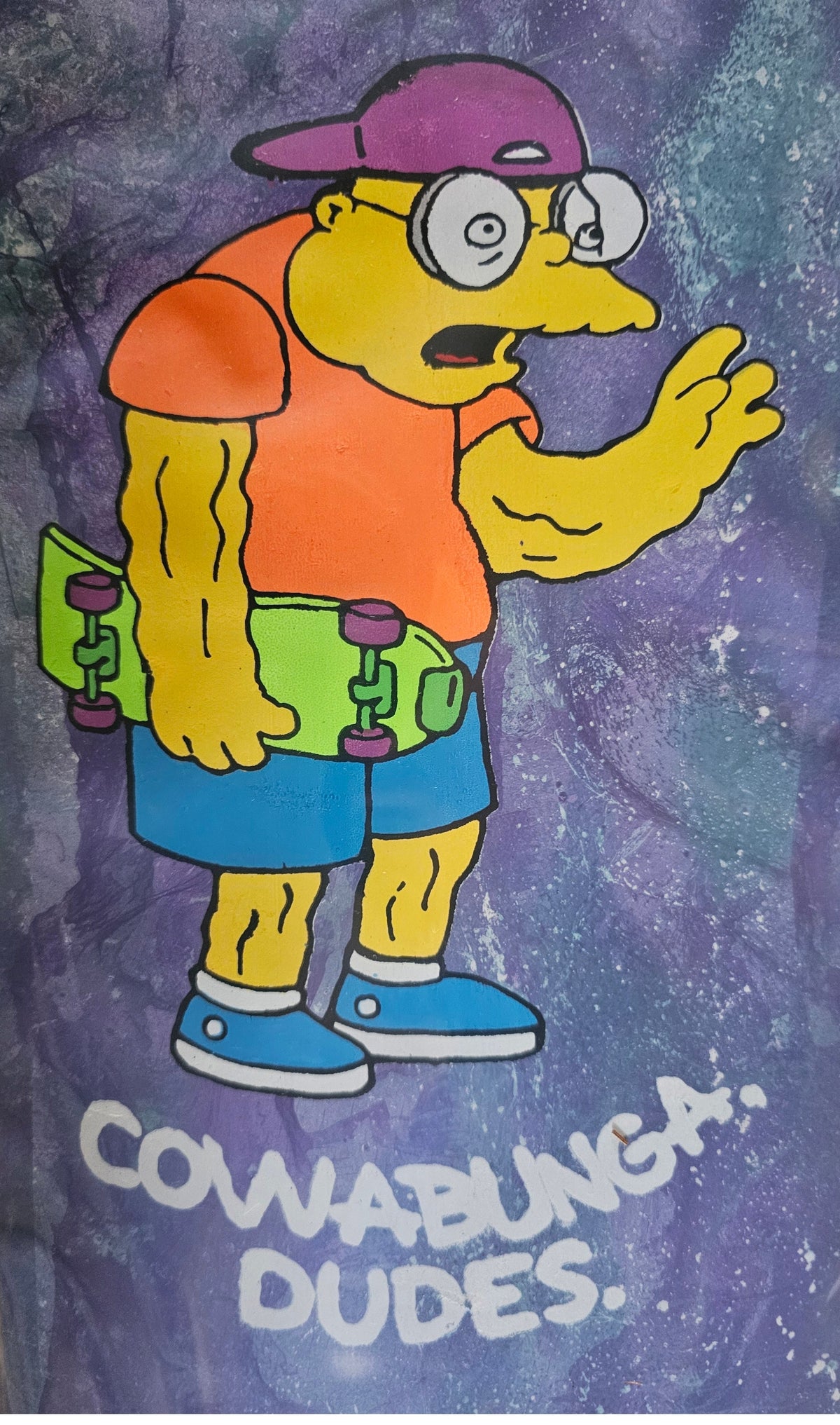 Nonexistent "Cowabunga Dudes" Skateboard Deck - Purple Woodgrain