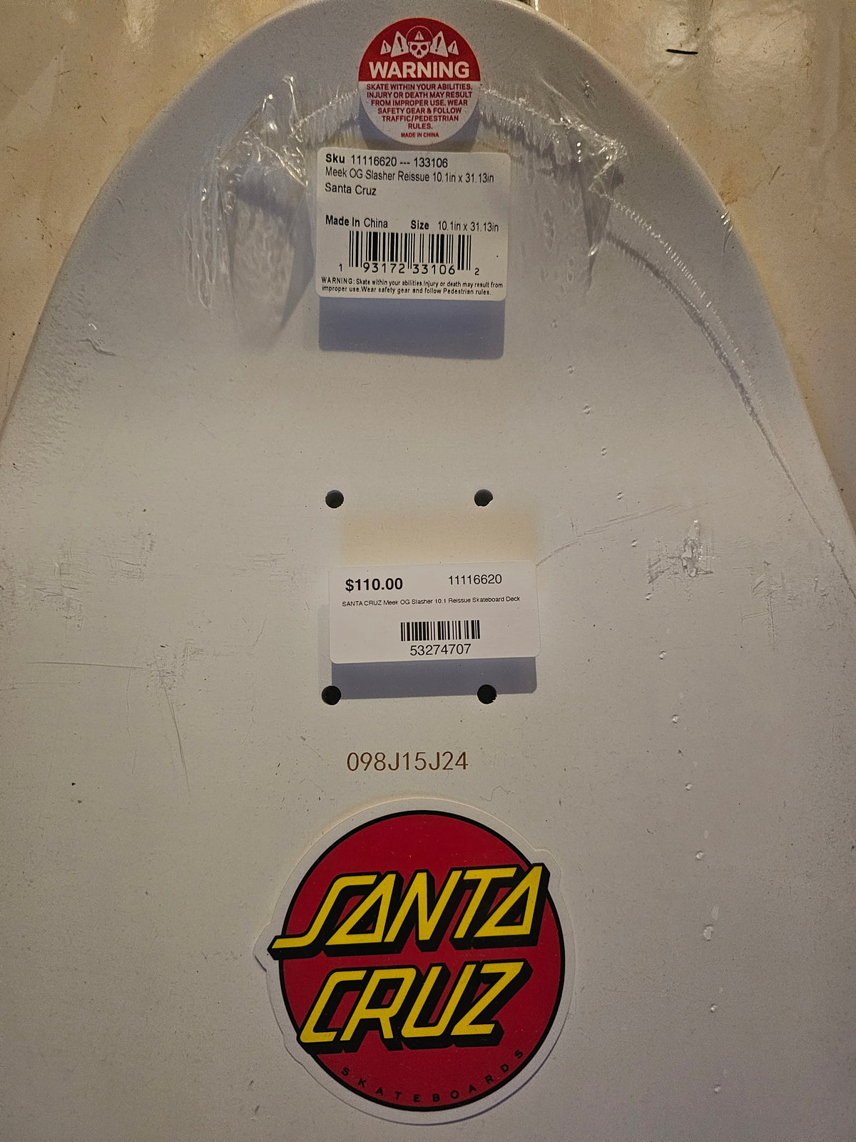 Santa Cruz Keith Meek "OG Slasher" Reissue Deck – White, 10.1" (NOS)