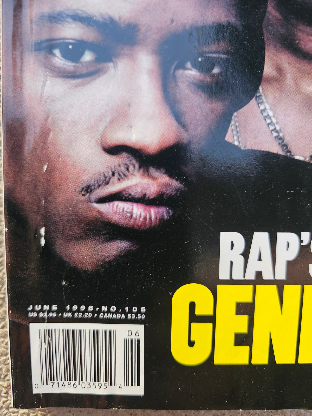 Close-up of front cover wear and June 1998 issue 105 details