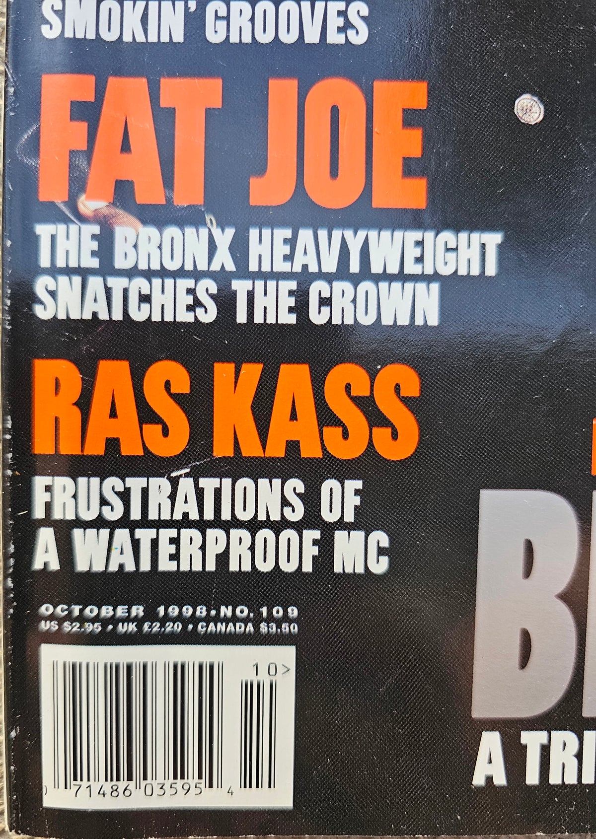 Close-up of October 1998 issue number and front cover wear