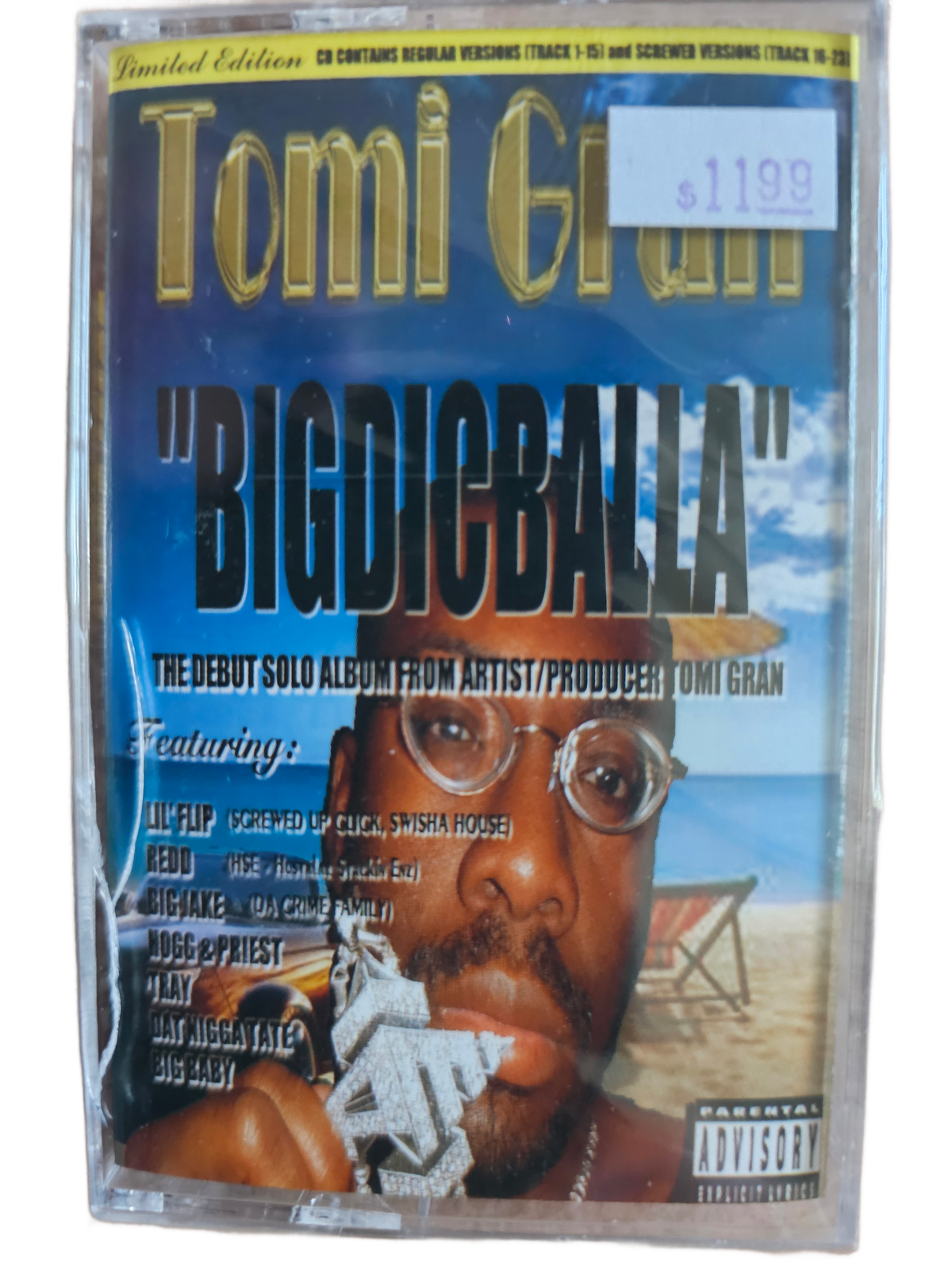 Tomi Gran Bigdicballa cassette front cover with vintage price sticker