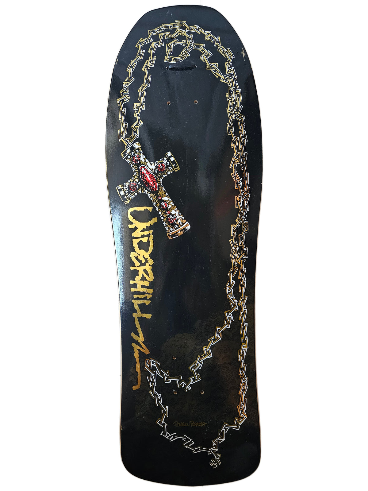 Powell Peralta Ray Underhill "Cross & Chain" Deck – Black & Gold Foil (NOS)