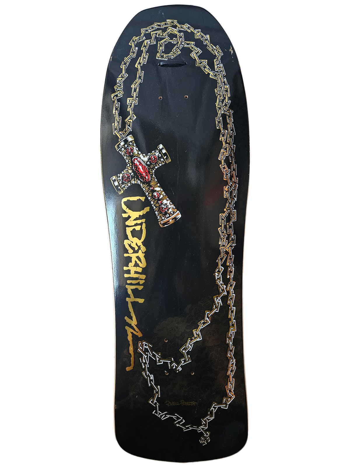 Powell Peralta Ray Underhill "Cross & Chain" Deck – Black & Gold Foil (NOS)