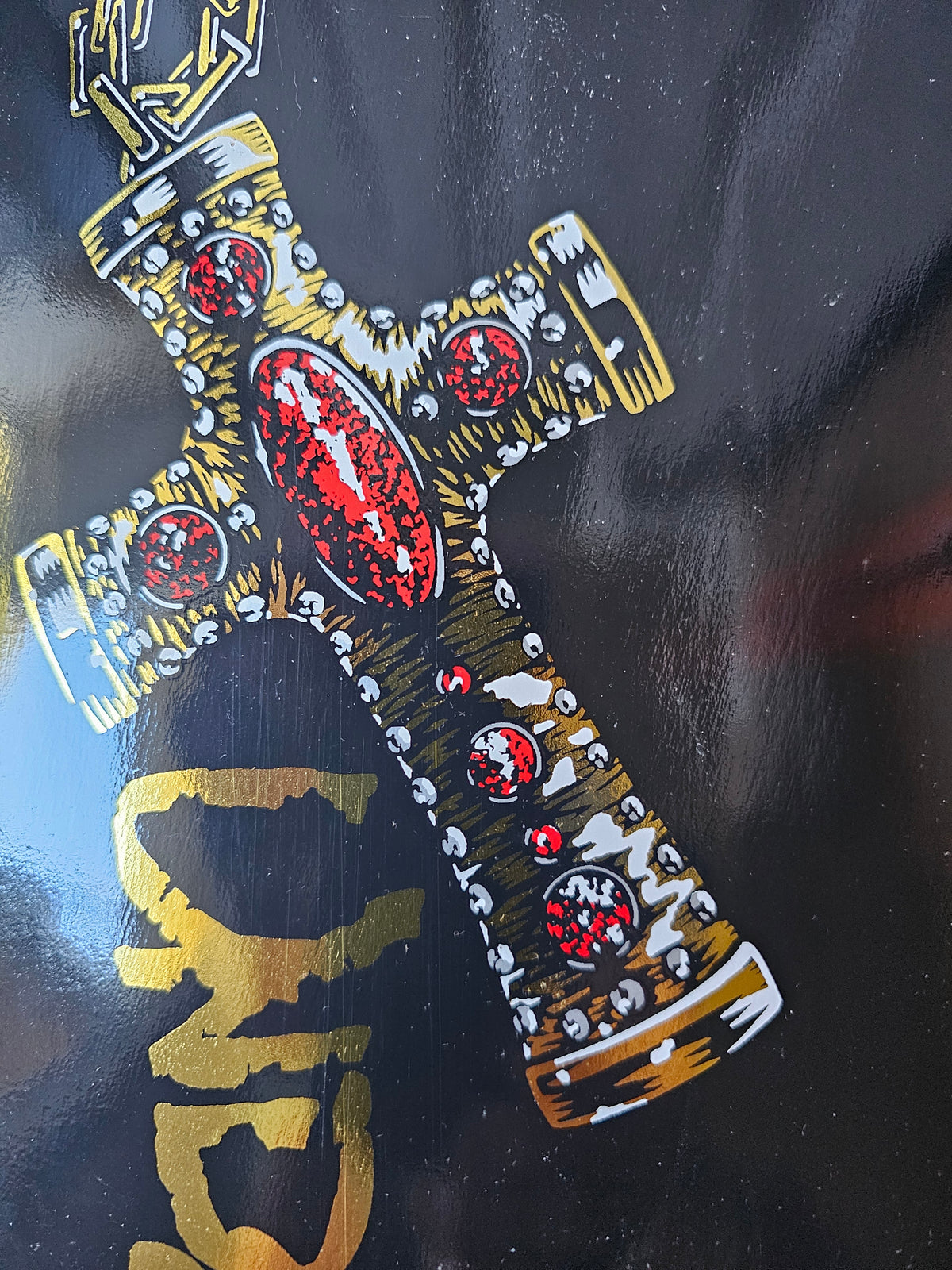 Powell Peralta Ray Underhill "Cross & Chain" Deck – Black & Gold Foil (NOS)
