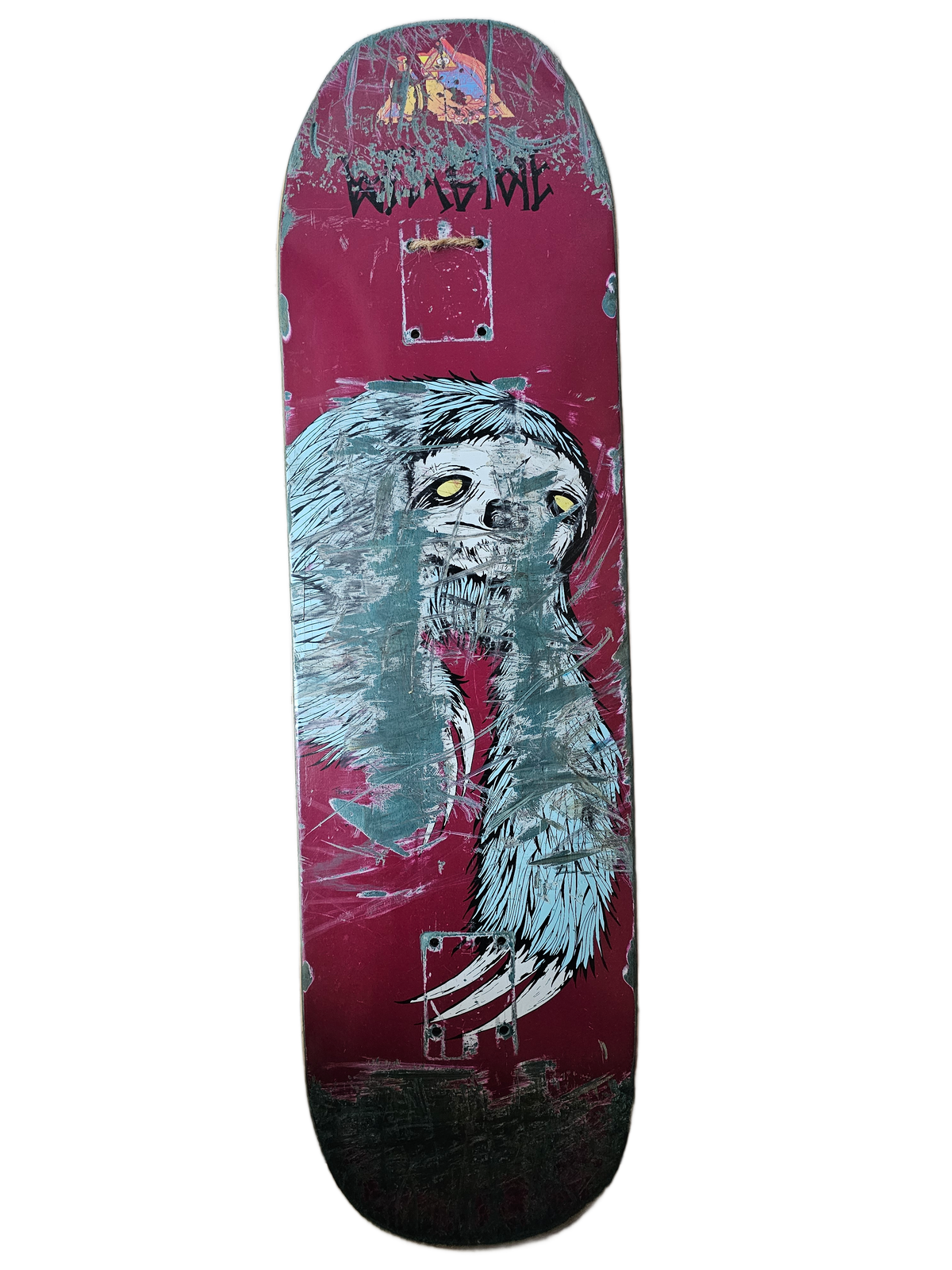 Welcome Skateboards "Yellow-Eyed Creature" Deck - Burgundy (Heavily Worn)