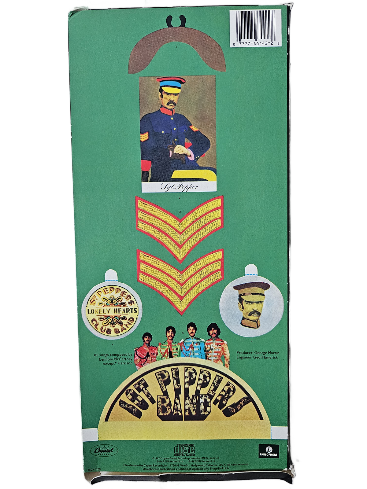 Reverse of The Beatles Sgt. Pepper CD longbox packaging