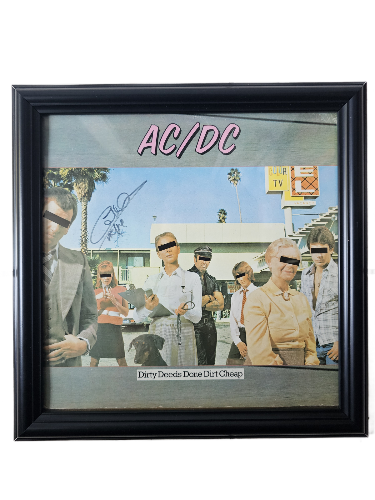Framed AC/DC Dirty Deeds Done Dirt Cheap cover with visible signature