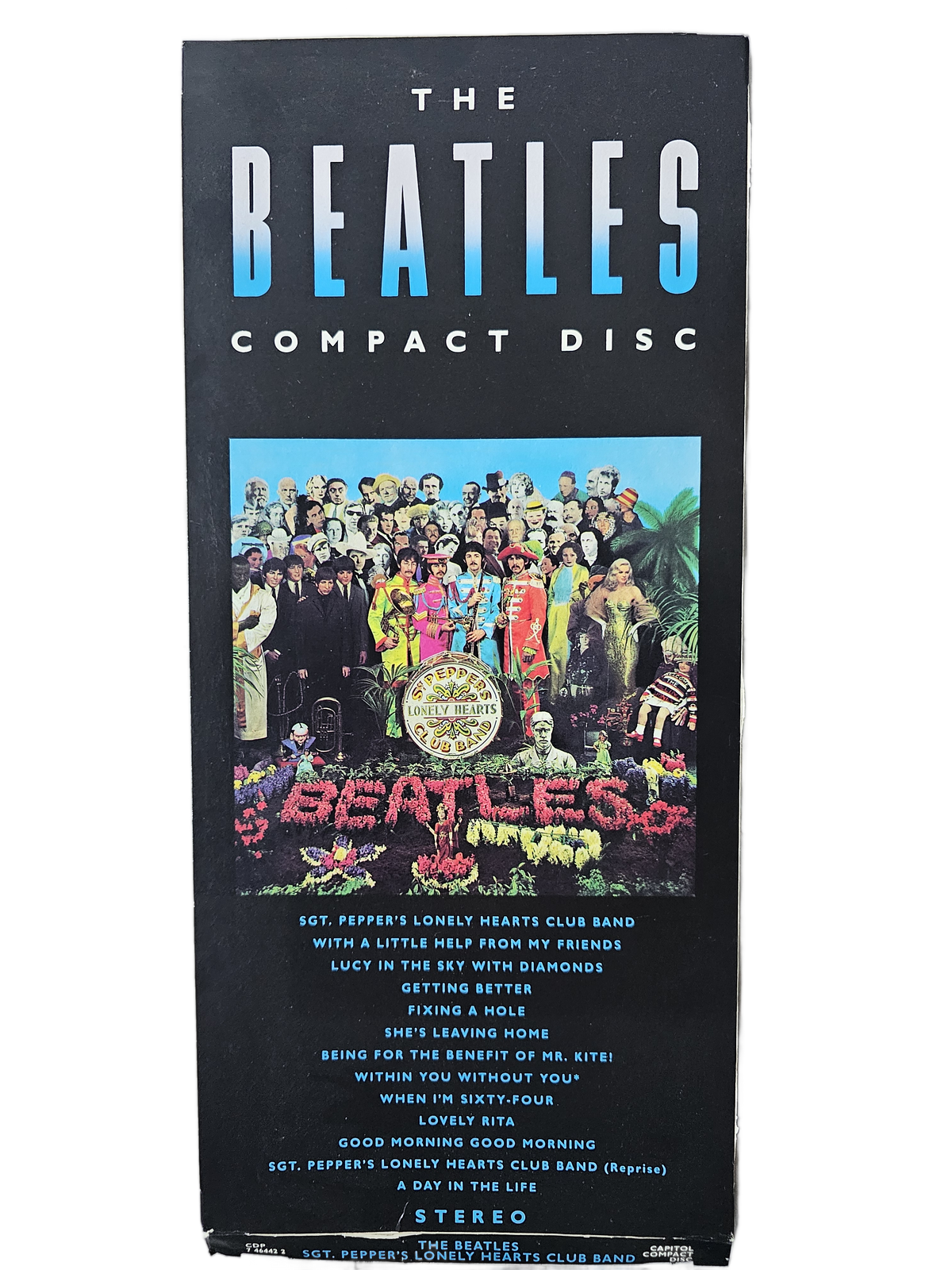 Front of The Beatles Sgt. Pepper CD longbox packaging